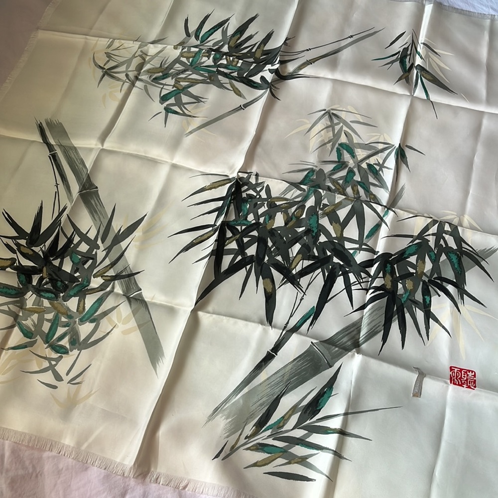 Vintage Bamboo Art Silk Scarf from Japan